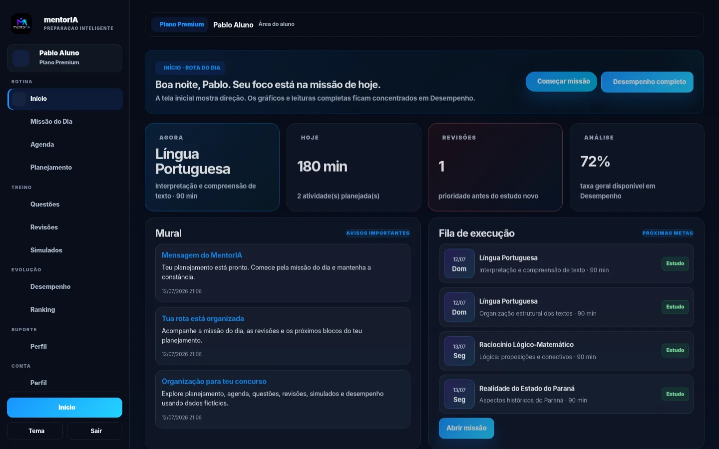 Tela inicial atual do mentorIA em modo escuro