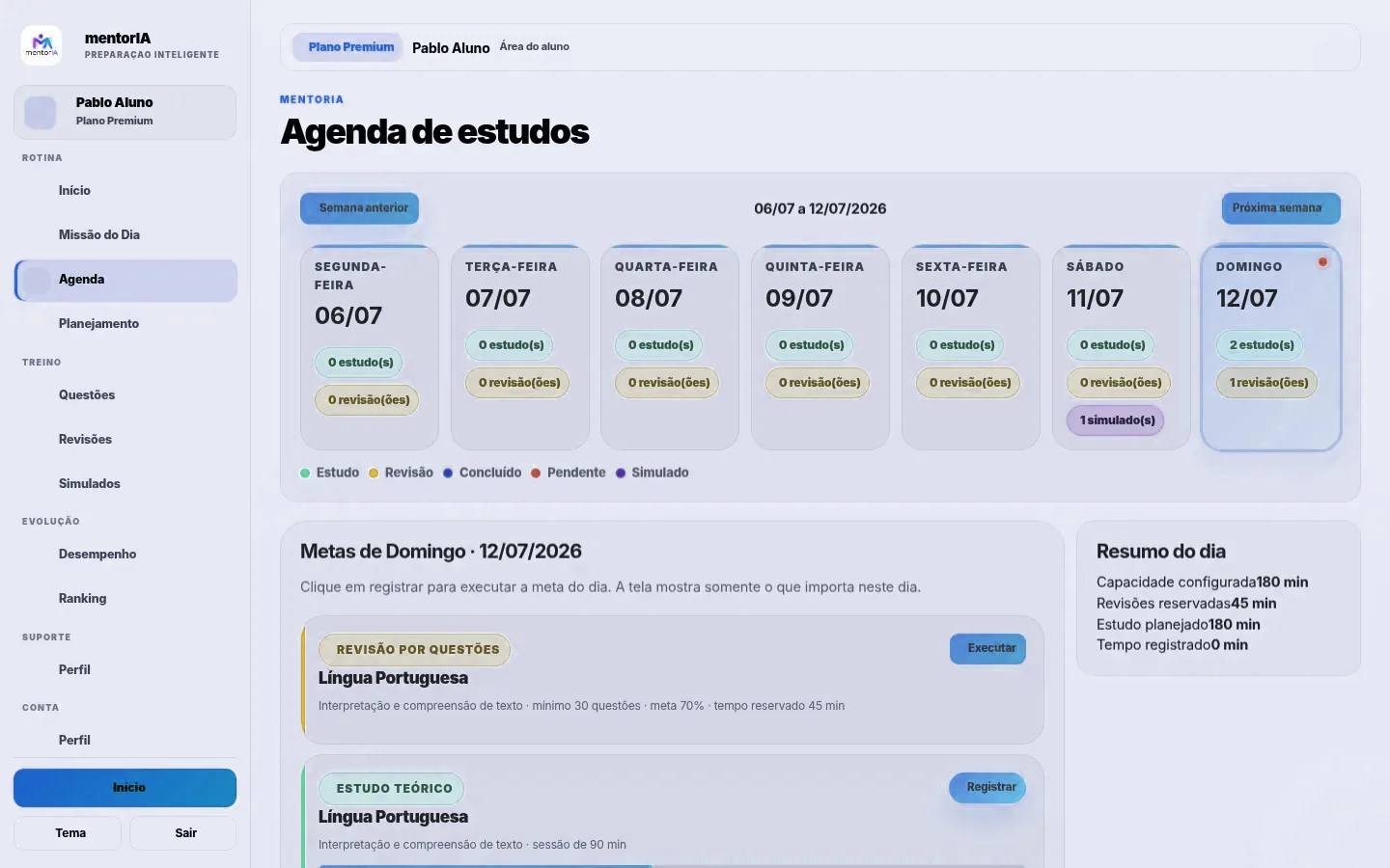 Agenda em modo claro